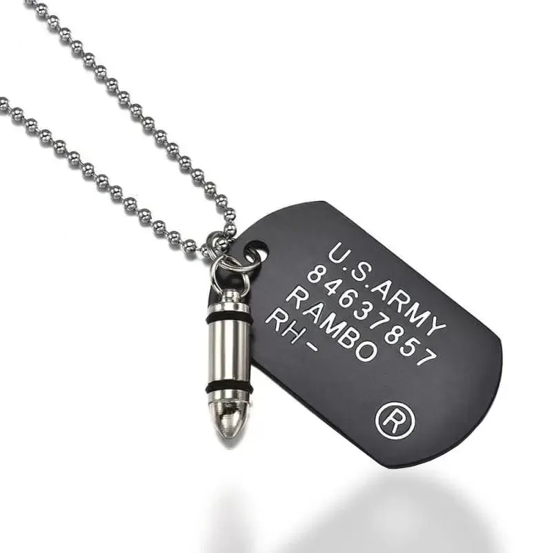 PLAQUE MILITAIRE AVEC MOTIF MUNITION (ACIER INOXYDABLE) – Image 2