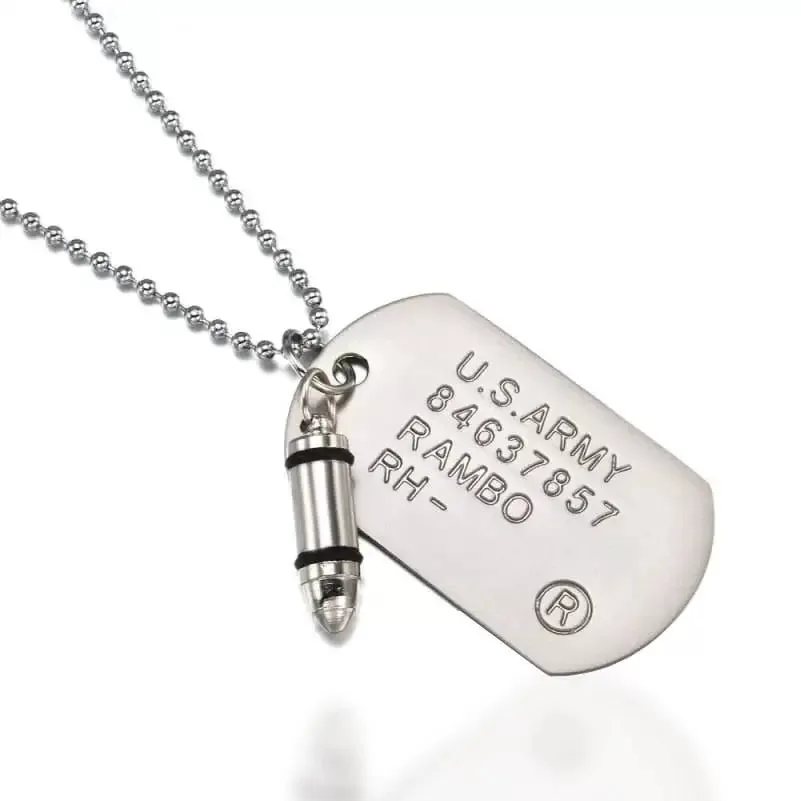 PLAQUE MILITAIRE AVEC MOTIF MUNITION (ACIER INOXYDABLE) – Image 3
